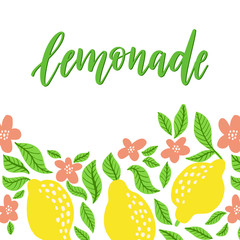 Lemons frame and lemonade lettering. Homemade lemonade logo and sign for poster