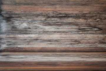 Wood table perspective studio background. Empty countertop backdrop for business presentation, advertise, banner, mockup.