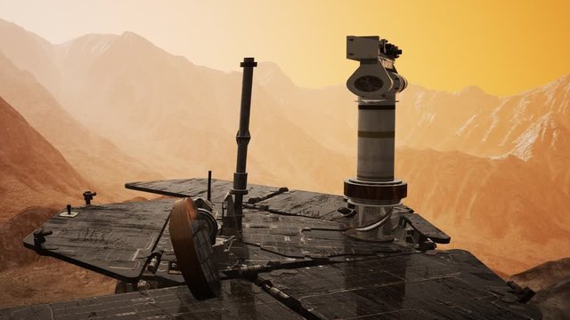 Oppotunity Mars exploring the surface of red planet. Elements of this image furnished by NASA