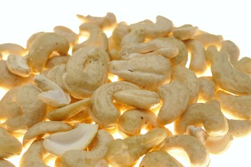 Cashew nuts isolated on a white background. Cashew nut background.Useful fats.Organic  bio product.