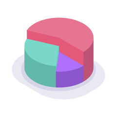 pie chart isometric icon with modern flat style color