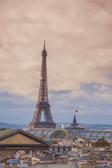 Fototapeta premium A Close Up View Of Eiffel Tower In Paris, France. The Tower Was Named After The Engineer Gustave Eiffel, Whose Company Designed And Built The Tower