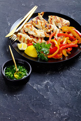 Skinny dish of sweet peppers with grilled chicken