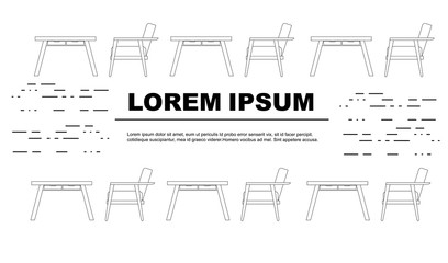Outline style advertising flyer design concept with chair and desk flat vector illustration on white background