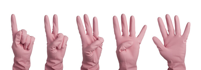Hand in pink glove counting to five