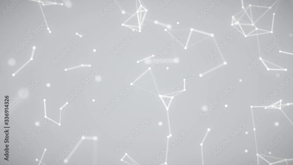 Poster abstract moving network, dots and lines connecting on defocused light background. slow motion and sh