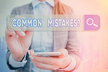Text sign showing Common Mistakes Question. Business photo text repeat act or judgement misguided...