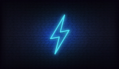 Neon lightning, thunder and electricity. Lightning bolt neon sign