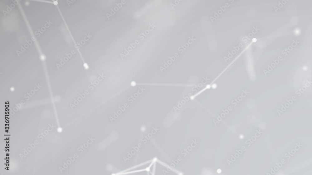 Poster abstract moving network, dots and lines connecting on defocused light background. slow motion and sh