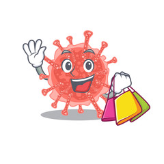 Rich and famous oncovirus cartoon character holding shopping bags