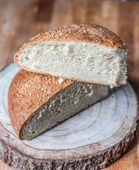 sliced bread on wooden board