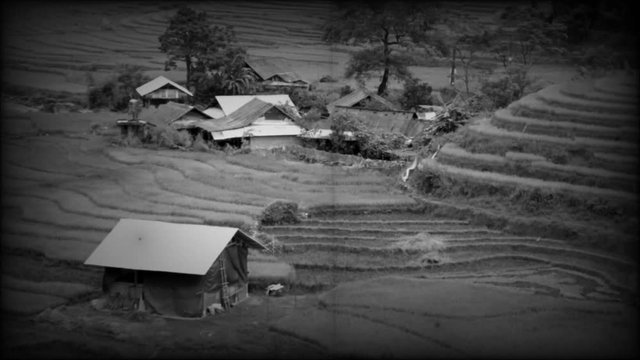 Sapa, Vietnam, video vecchio stile. Effetto retr&ograve; in bianco e nero