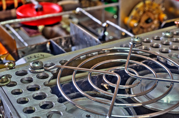 Inside view of high frequency power amplifier with capacitors, coils and other components