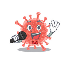 Talented singer of oncovirus cartoon character holding a microphone
