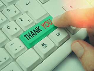 Text sign showing Thank You. Business photo text a polite expression used when acknowledging a gift...