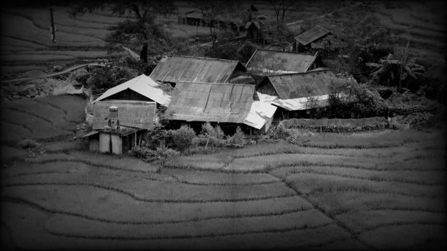 Sapa, Vietnam, video vecchio stile. Effetto retr&ograve; in bianco e nero