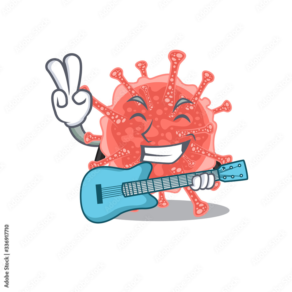 Poster talented musician of oncovirus cartoon design playing a guitar