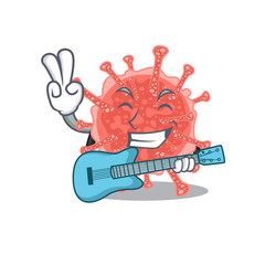 Talented musician of oncovirus cartoon design playing a guitar