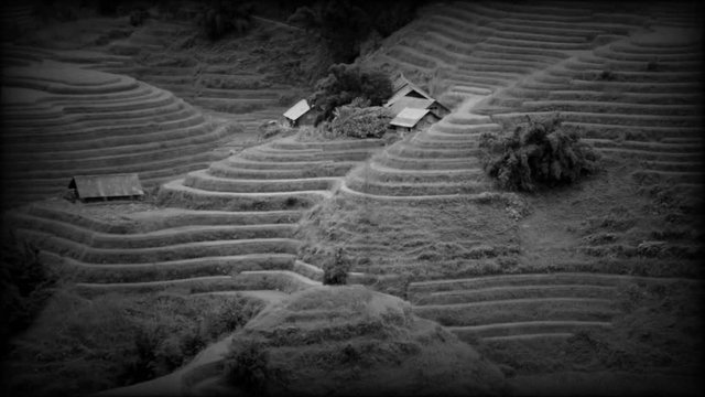 Sapa, Vietnam, video vecchio stile. Effetto retr&ograve; in bianco e nero