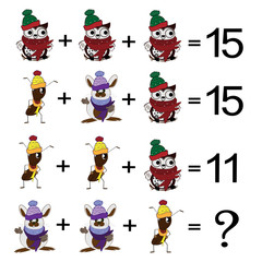 Math educational game for children. Subtraction worksheet for children, activity counting. Math problem. Learning math, addition tasks for preschoolers.