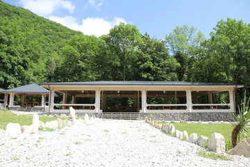 gazebo for recreation empty of wooden beams