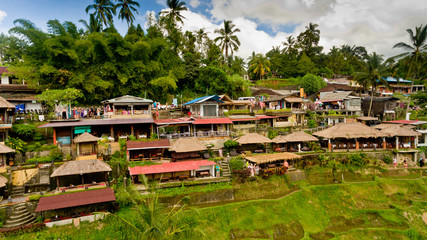 Cafe and gift shops on the Tegalalang Rice Terrace in Ubud, Bali, Indonesia.