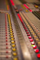 Obraz na płótnie Canvas Audio mixer mixing board fader and knobs