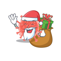 Cartoon design of oncovirus Santa with Christmas gift