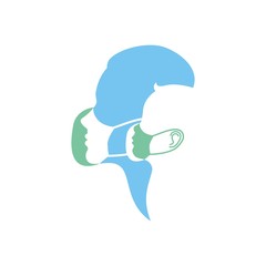 Silhouette mom mom dad and baby medical mask
