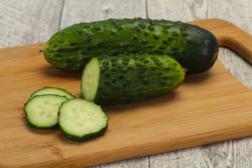 Ripe fresh green two cucumbers