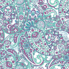 Seamless pattern with paisley ornament. Vector floral illustration in asian textile style