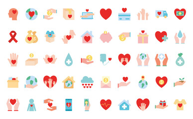Humanity help flat style icon set vector design