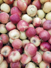 Group of red apples with their leaves