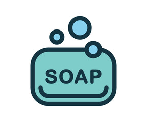 Soap bar line icon with bubbles. Line, outline icon.