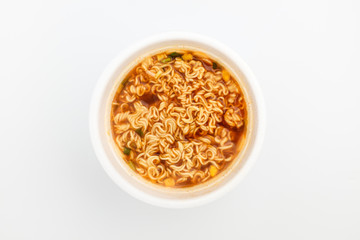Instant cup ramen on white background