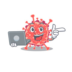 Cartoon character of polyploviricotina clever student studying with a laptop