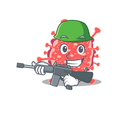 A cartoon picture of polyploviricotina in Army style with machine gun