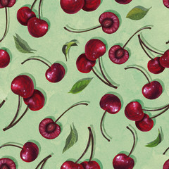 Seamless pattern with cherry . Design for wallpaper, background, fabric, textile, cafe, restaurant, resort, packaging