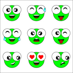 Emoticons and smileys icons set for the web, electronic messages, social media, frog character emoticons. vector illustration