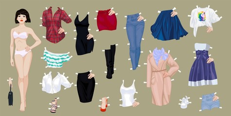 Paper doll of a pretty asian girl with clothes - 336931585
