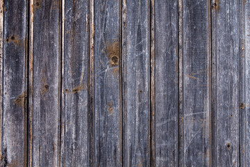 Vintage brown wood background texture with knots and nail holes. Old painted wood wall. Brown abstract background. Vintage wooden dark horizontal boards. Front view with copy space. 
