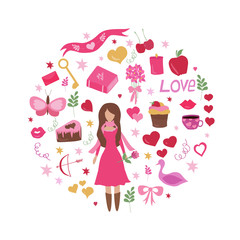 Collection on the theme of love in pink colors.