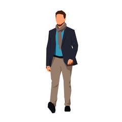 Business man in suit walking, front view. Flat design geometric vector illustration