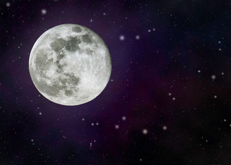 Fototapeta na wymiar Full moon over dark black sky at night