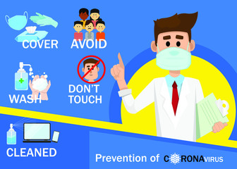 Prevention COVID-19. Poster vector illustration. Coronavirus Protection and Prevention Flyer