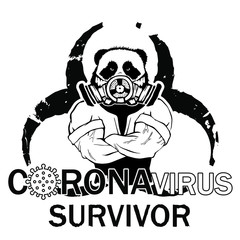 Panda in a gas mask. Coronavirus Survivor 2020. Vector Design