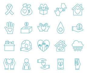 Humanity help line style icon set vector design