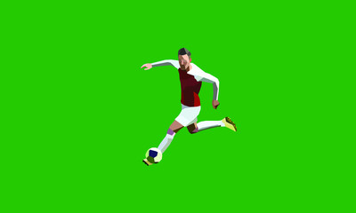 Soccer player dribbling ball vector. European football player abstract. low poly (polygonal) cencept
