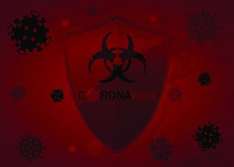 Abstract red coronavirus background. Coronavirus Protection 2019-nCoV. Shield against the virus on a red background.