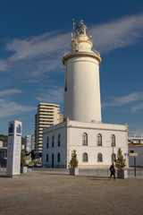 La Farola lighthouse at entrance of Malaga harbour.